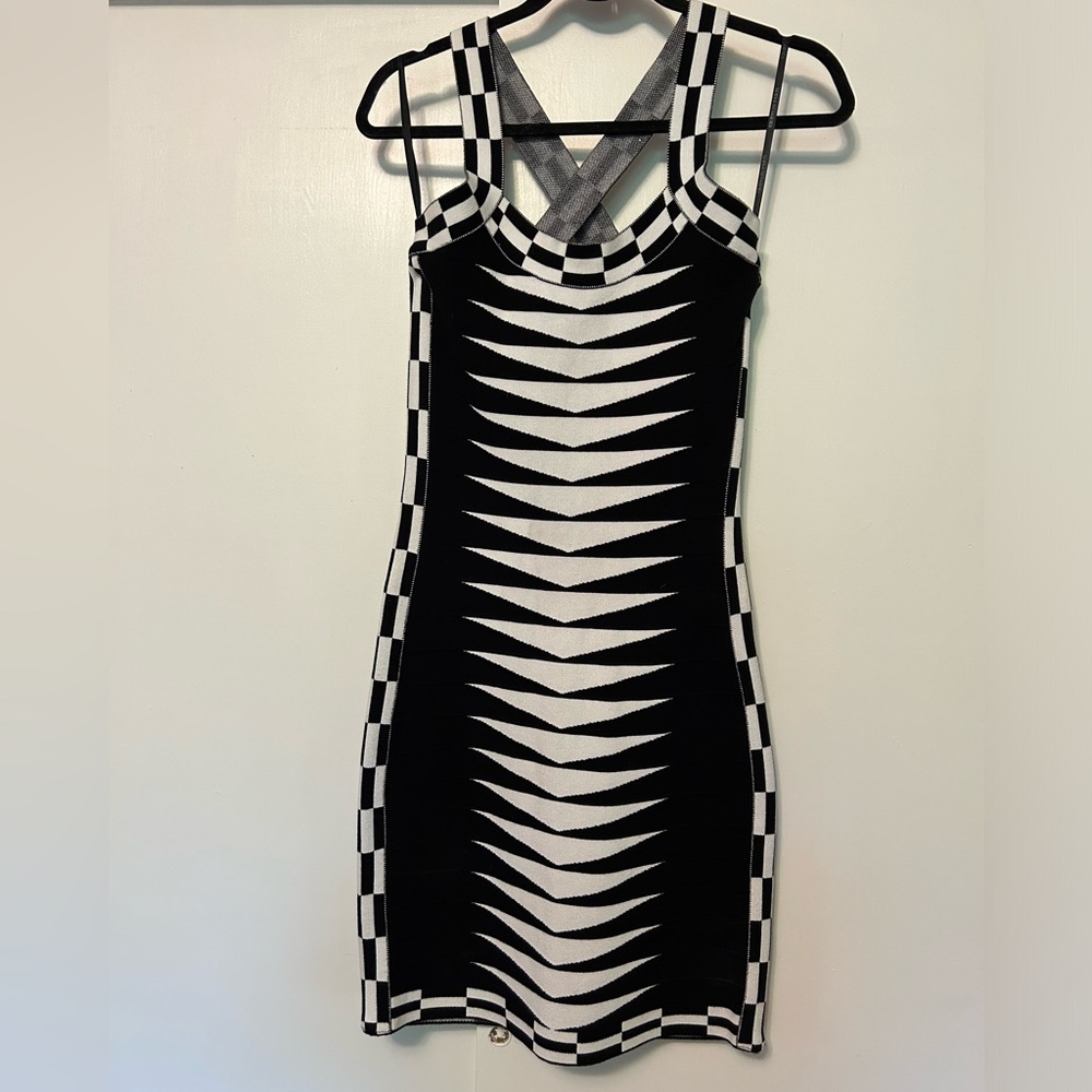 Black & White Monochrome Geometric Print Bodycon Dress